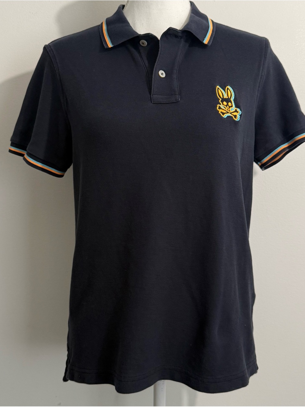 Psycho Bunny Women’s Navy Pima Cotton Polo Shirt Size 3 Medium